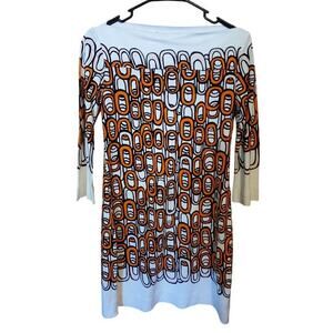 Diane Van Furstenberg Silk Jersey Dress‎ Sz 4 Orange Chain Pattern Mod Boho Chic